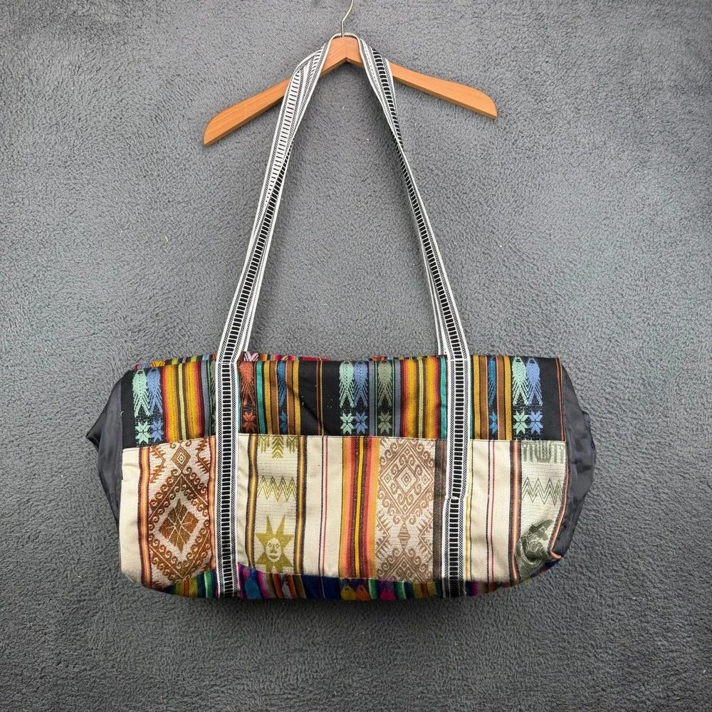 Boho Handwoven Colorful Duffel Bag Hippie Tribal Pattern Weekender Travel Tote